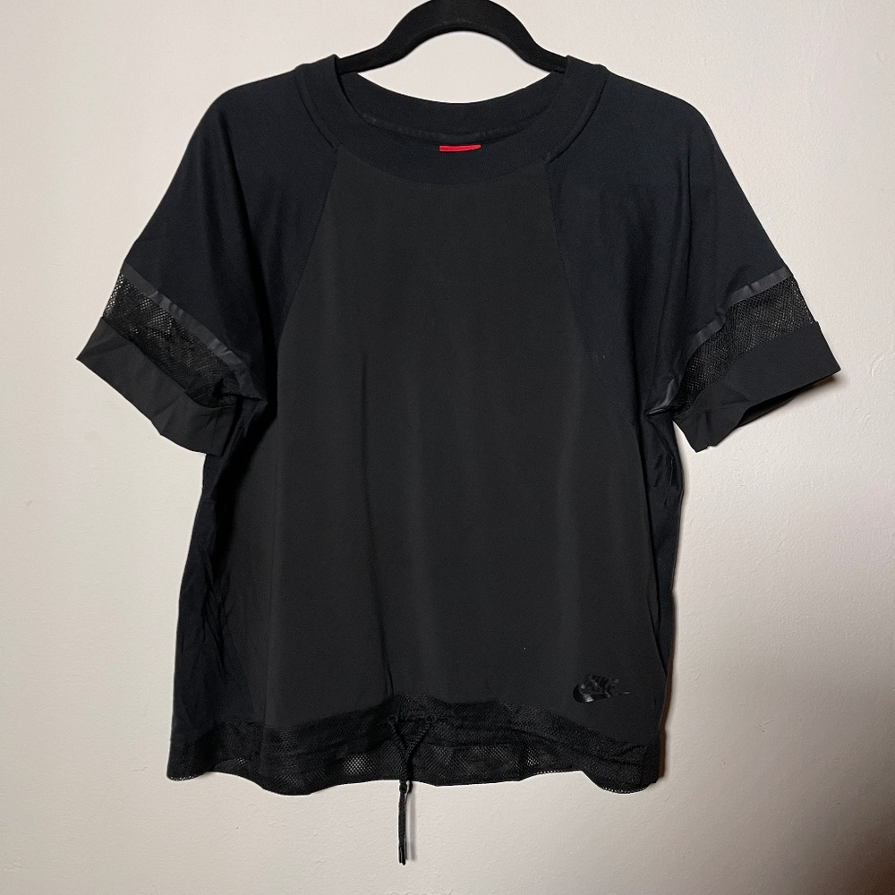 Nike Women Black Short Sleeve Mesh Drawstring Bonded Top Medium 726019-010